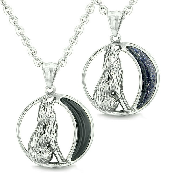 Howling Wolf Wild Moon Protection Amulets Love Couples or Best Friends Necklaces